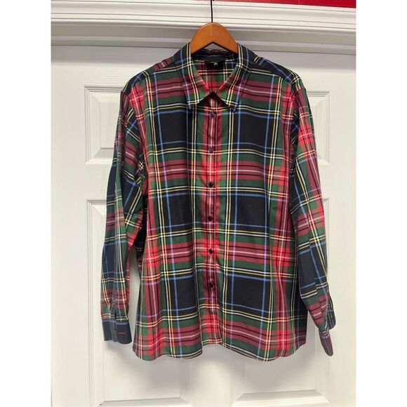Foxcroft Non-Iron Shaped Fit Holiday Plaid Button Up Shirt sz 24W - Picture 1 of 6
